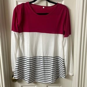 Colorblock Long-Sleeve Tee in Raspberry and White - Women's